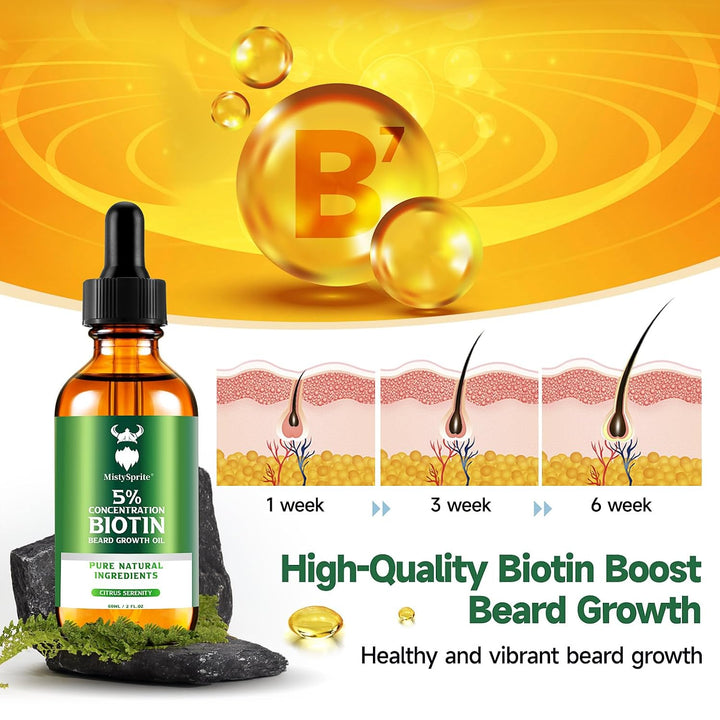 MistySprite Aceite de crecimiento de barba para hombre, 5% de bioti...