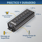 USBGear, USBG-BREC307, hub USB 3.2 de 7 puertos, alimentado, adaptador 5V/4A