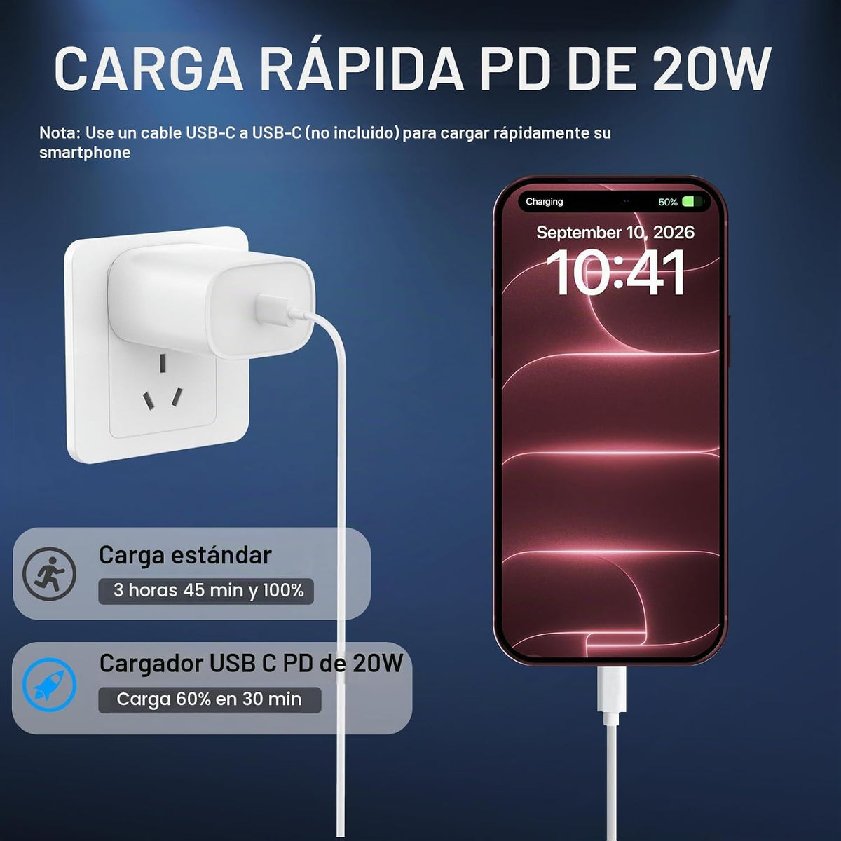 Cargador de carga rápida para iPhone 18, 17, 16, 15, cargador tipo C