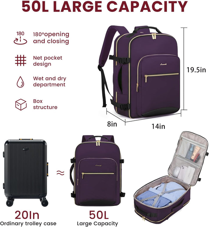 LOVEVOOK Mochila de viaje para llevar en cabina, Púrpura-negro, Moc...