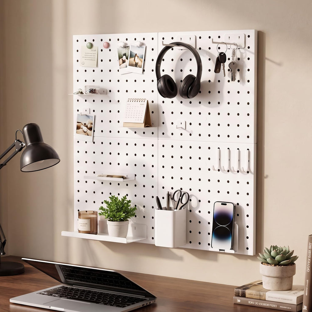 Kit de Organizador de Pared con Paneles de Metal Magnéticos 4‑Piezas 10 x 10 in, Blanco