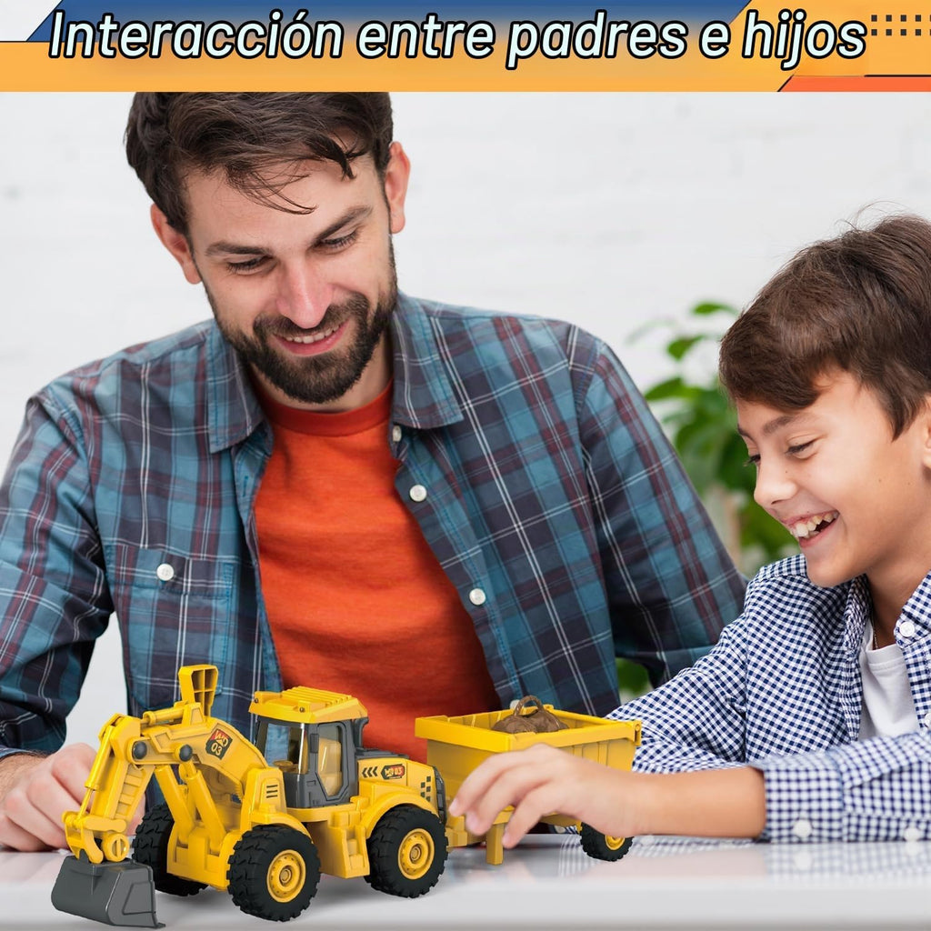 Juguete de excavadora con contenedor de carga, vehículo de construcción a escala 1:18 para niños, empujar y salir impulsado por inercia, luces y sonidos, brazo de excavadora de trabajo, juguete de
