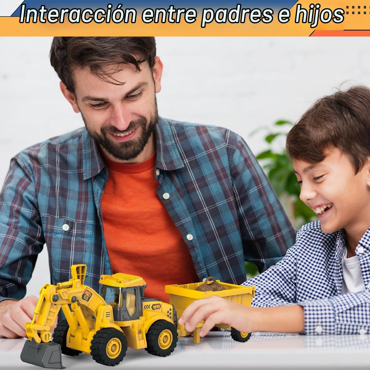 Juguete de excavadora con contenedor de carga, vehículo de construcción a escala 1:18 para niños, empujar y salir impulsado por inercia, luces y sonidos, brazo de excavadora de trabajo, juguete de