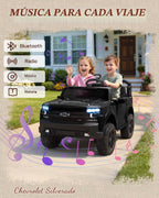 First Ride On Juguetes de 24 V y 2 plazas con licencia Chevrolet Silverado, vehículo eléctrico con control remoto y cinturones de seguridad, camión eléctrico con maletero, Bluetooth y luces LED (negro)