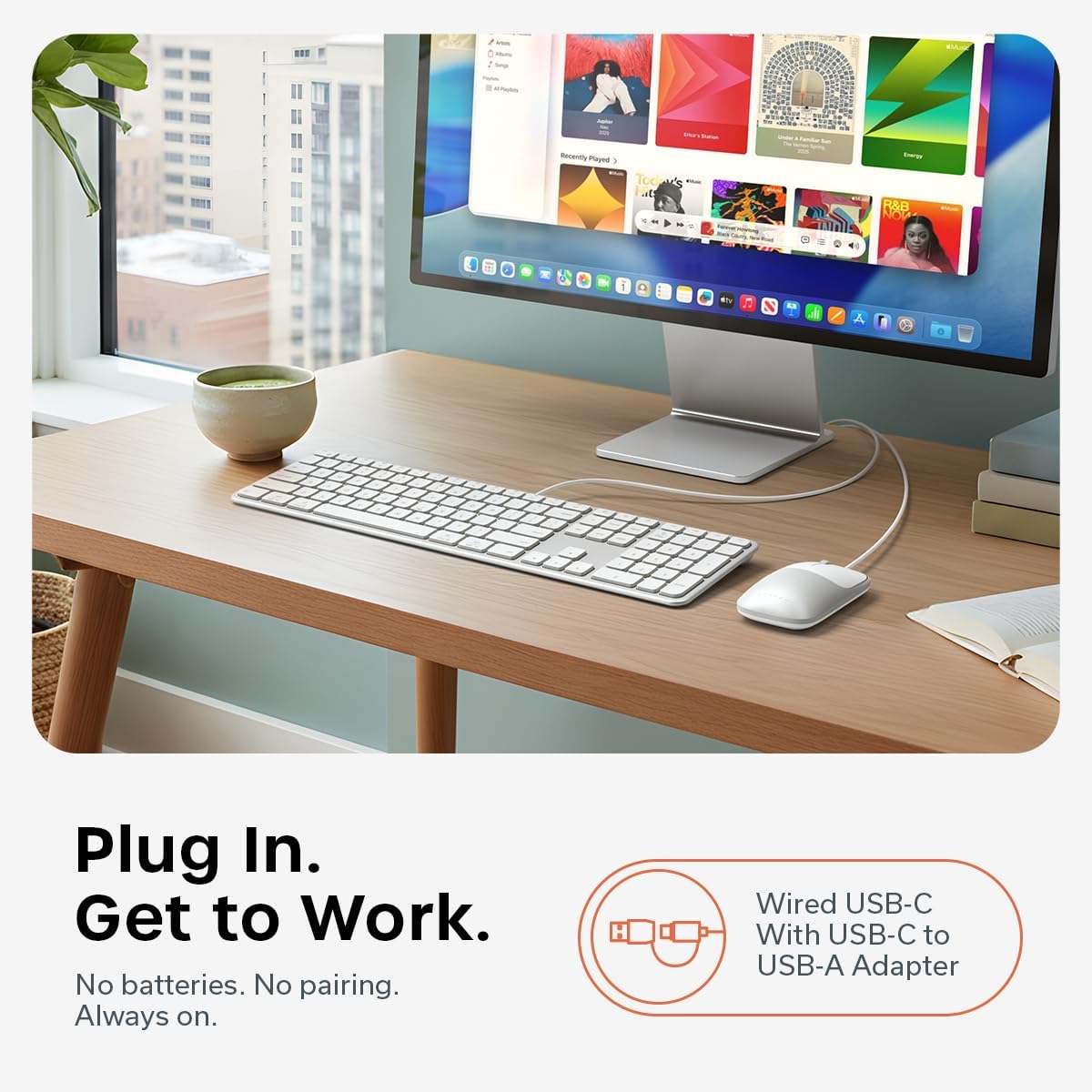 Satechi Combo de teclado y mouse con cable, Slim CLX3 con conectivi...