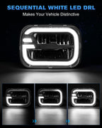 BICYACO DOT 5x7 7x6 LED Faros secuenciales DRL H6054 Hi/Lo Sealed Beam