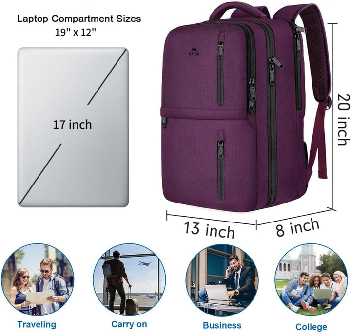 MATEIN Mochila de viaje para mujer, mochila de equipaje de mano ext...