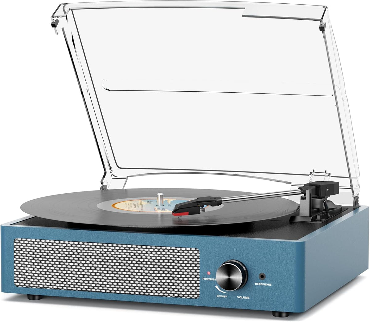 Reproductor de discos de vinilo con 2 altavoces estéreo, tocadiscos vintage accionados por correa, 3 velocidades, 3 tamaños, reproducción inalámbrica Bluetooth, entrada AUX, salida RCA, auriculares