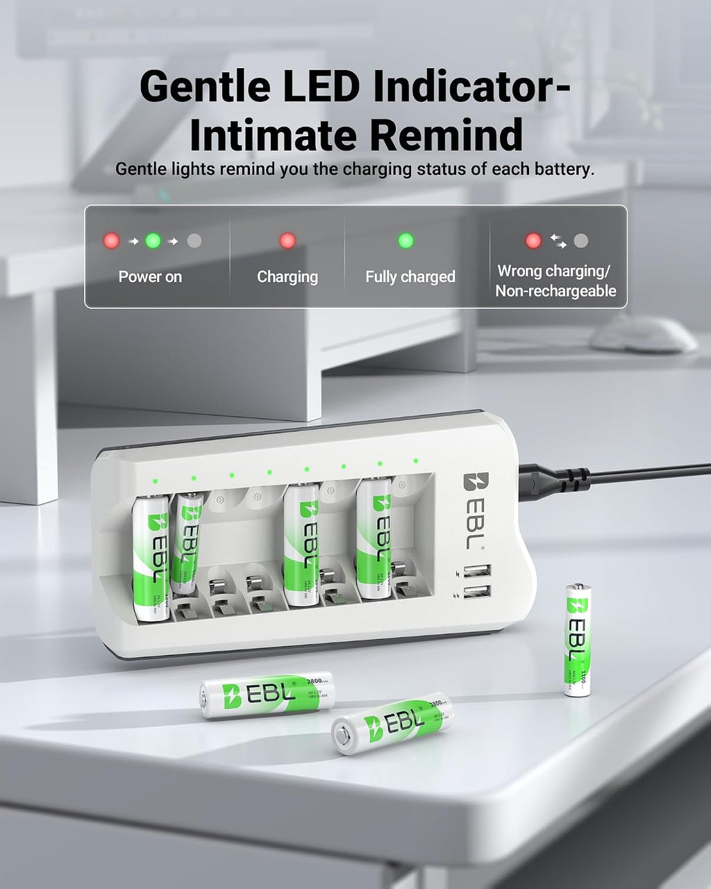EBL Cargador de baterías AA/AAA, 8 AA 2300mAh y 8 AAA 1100mAh NiMH, 2