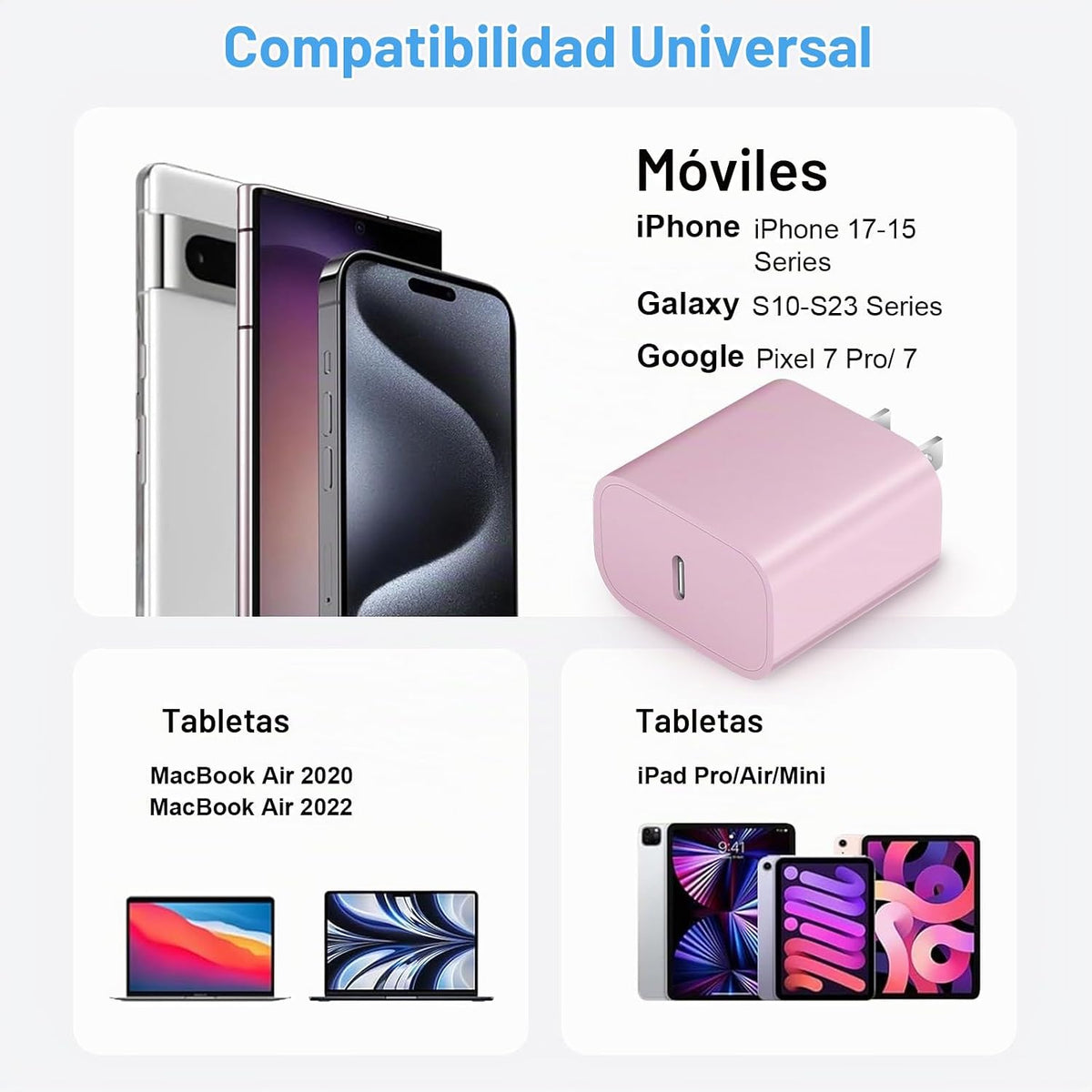 Cargador de carga rápida para iPhone 17, 16, 15, paquete de 2+2 cargadores de pared USB C de 20 W con cable de carga rápida de 6 pies compatible con iPhone 17/17 Air/17 Pro/17 Pro Max/iPhone 16/15