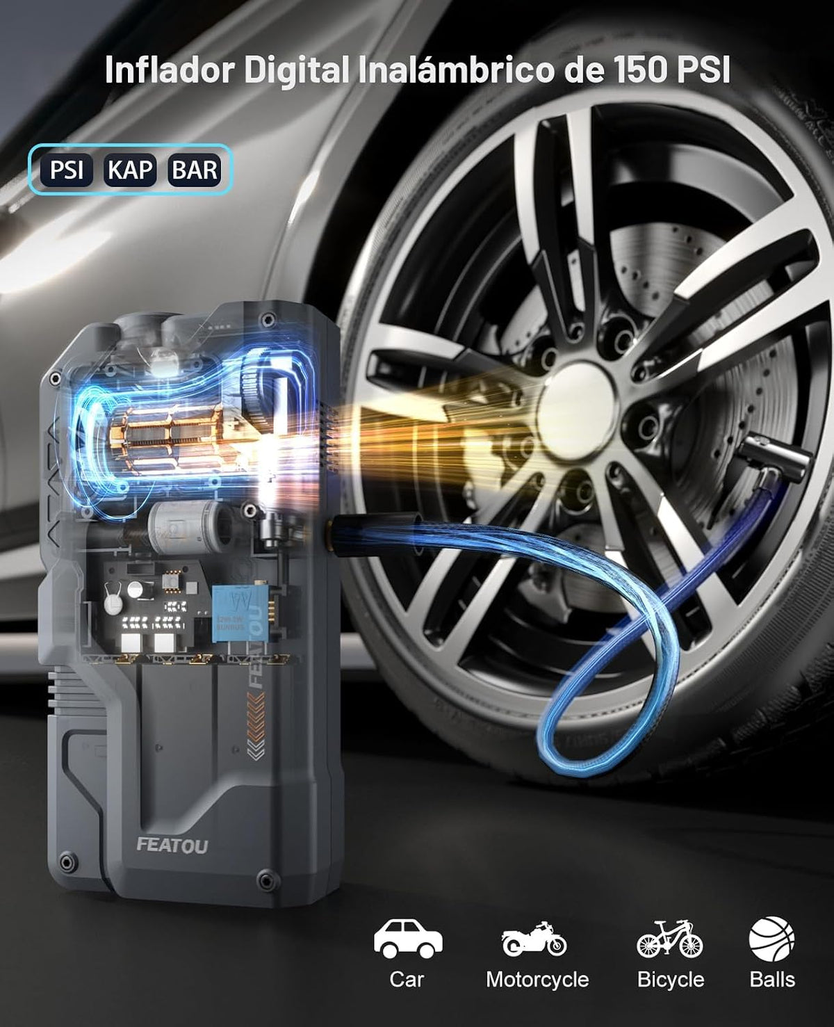 Arrancador de salto con compresor de aire, caja de batería de automóvil de 6500 A, paquete de potencia máxima con inflador digital de neumáticos de 150 PSI, cargador de coche portátil para