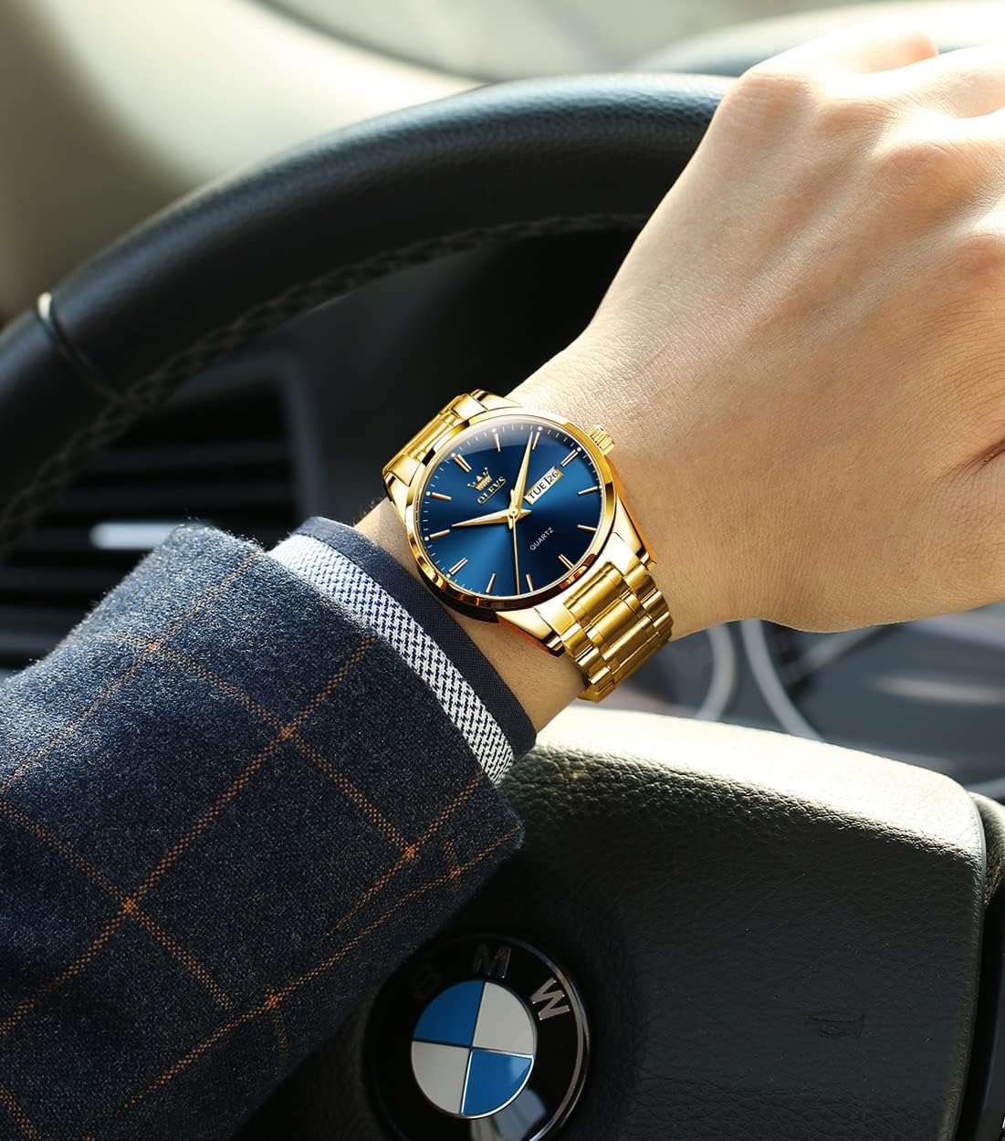 OLEVS Relojes para Hombre de Lujo a prueba de agua Lúminosos de lectura fácil Cronógrafo Con Esmalte Dorado Completo / Blanco Dial / Cara Negra Calendario Pulsera Relojes
