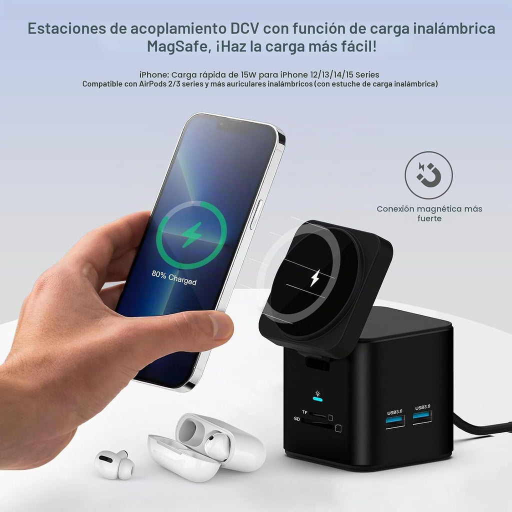 Estación de acoplamiento USB C para laptop con soporte de cargador MagSafe, adaptador multipuerto USB C Hub 9 en 1 con HDMI 4K, Ethernet de 1 Gbps, 3 USB 3.0, SD/TF, compatible con MacBook/Dell/HP