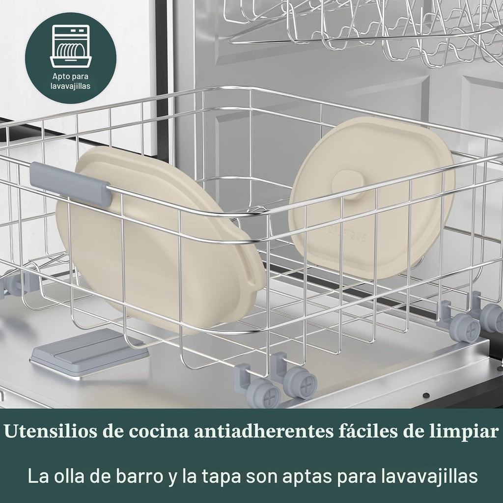 Claypot olla de cocción lenta de 4 cuartos de galón, olla multicocción 8 en 1 con programación flexible, bandeja extraíble, antiadherente, apta para horno hasta 450 °F, avena