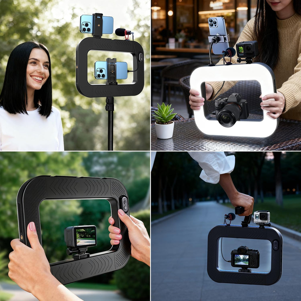 Luz de teléfono celular para grabación de video, estabilizador de teléfono de mano con luz, anillo de luz LED de 8000 mAh para teléfonos selfies, soporte de teléfono inteligente para cámara, cámara de acción, vlog, TikTok