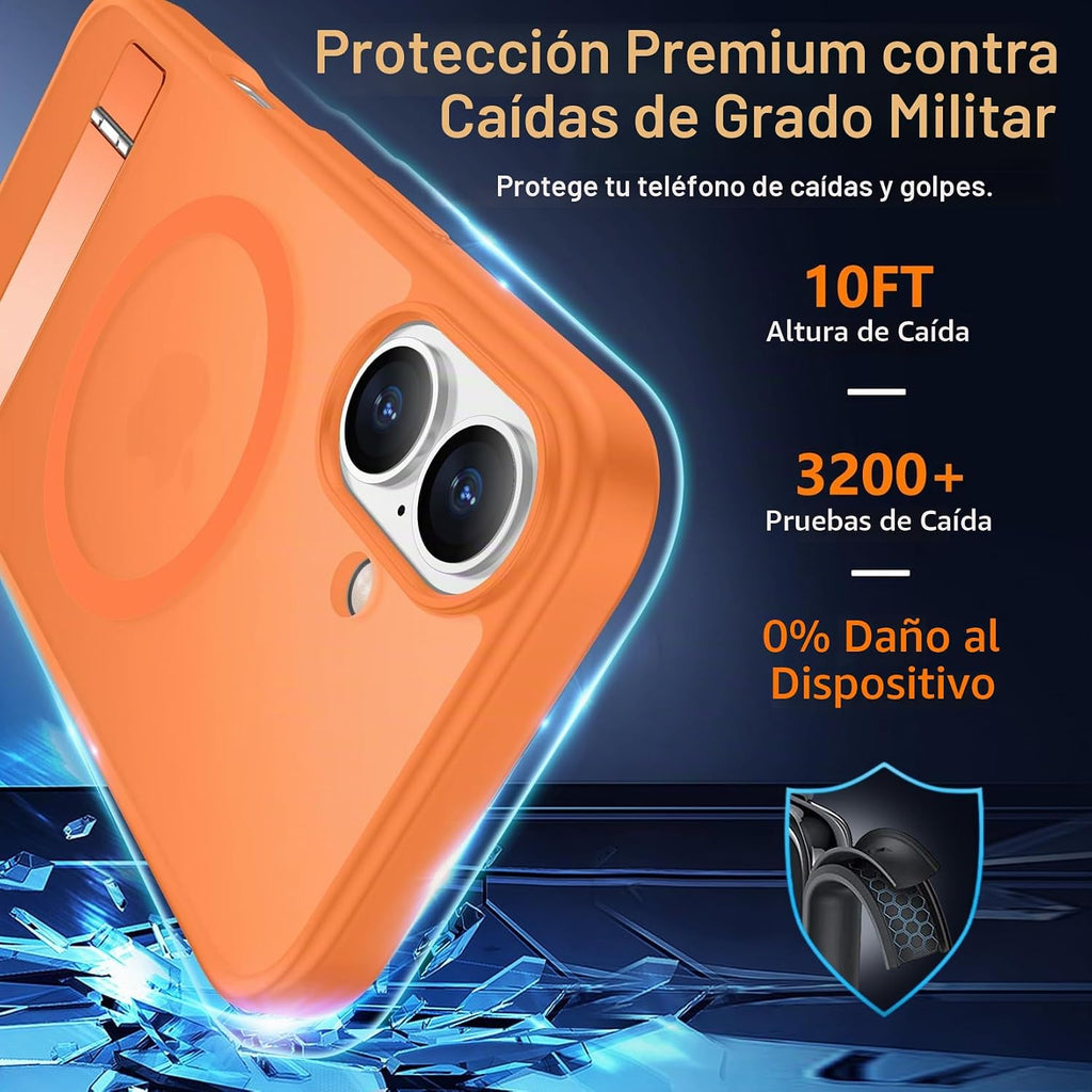SPIDERCASE Funda magnética para iPhone 16, soporte incorporado, naranja