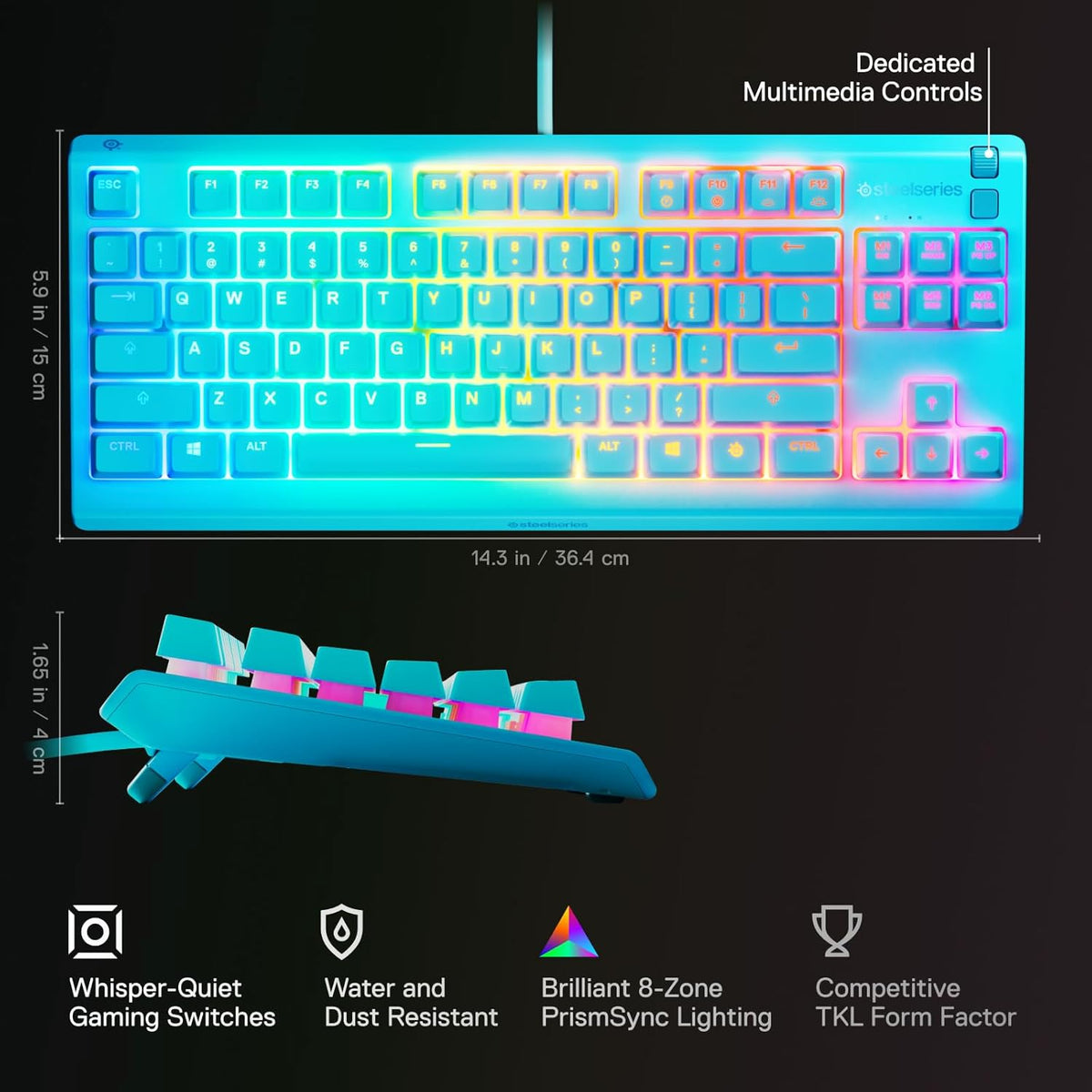 Teclado para juegos SteelSeries Apex 3 TKL Aqua RGB \u2014 Factor d...