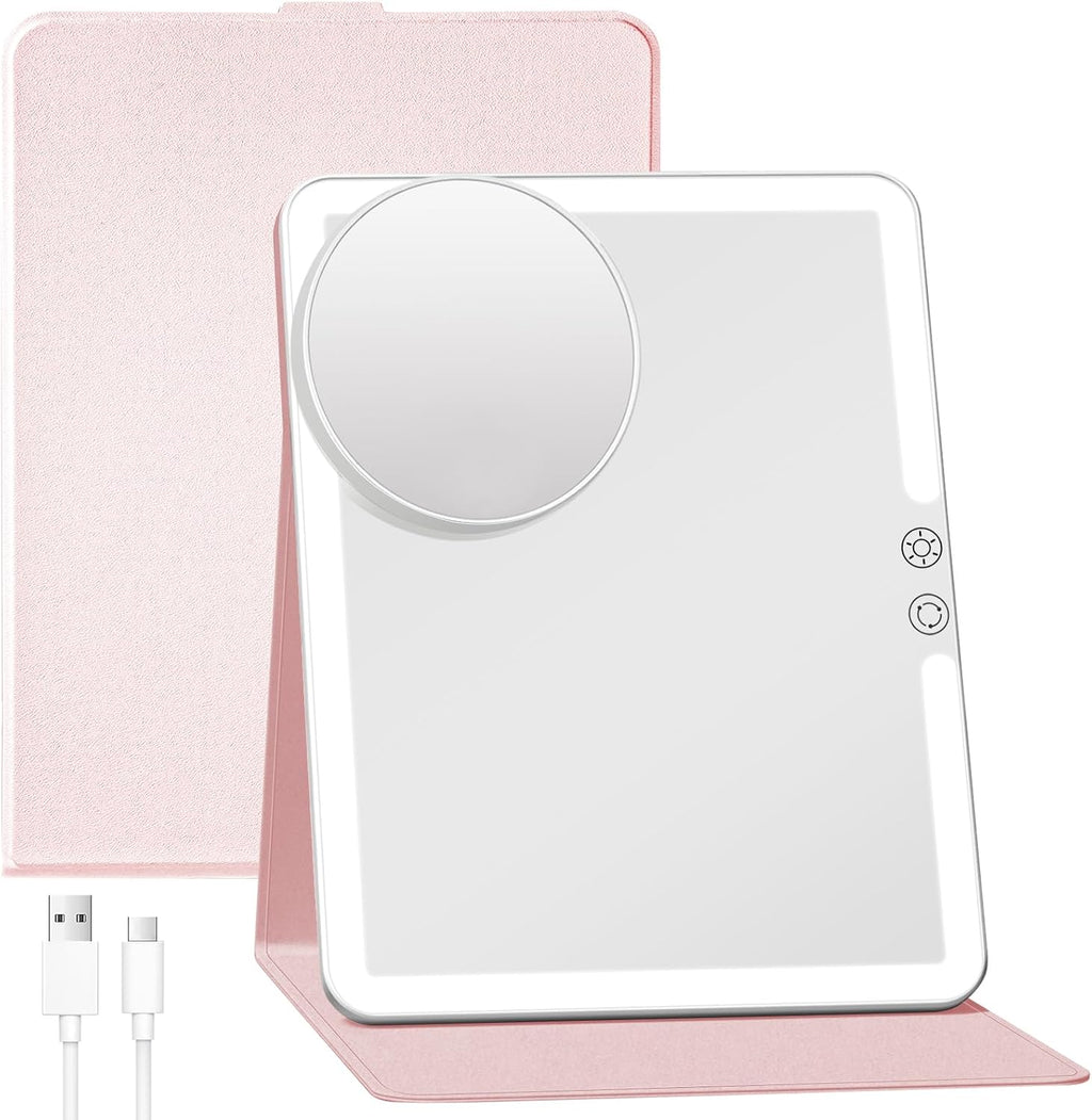 FUNTOUCH - Espejo de maquillaje de viaje recargable grande de 2500 mAh con