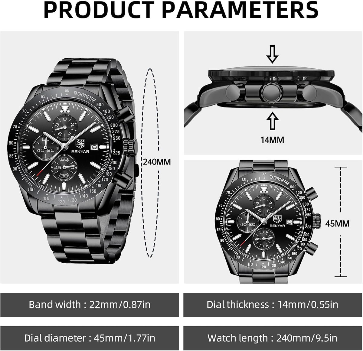 BENYAR Relojes para hombre, reloj de pulsera analógico con movimiento de cuarzo, correa de cuero/acero inoxidable/silicona, reloj de vestir casual para deportes de negocios, resistente al agua