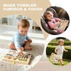 Joyreal Tablero Montessori de madera para niños pequeños, tablero de actividades sensoriales con luces LED, caja de música y cerraduras, juguete educativo de aprendizaje para niños y niñas