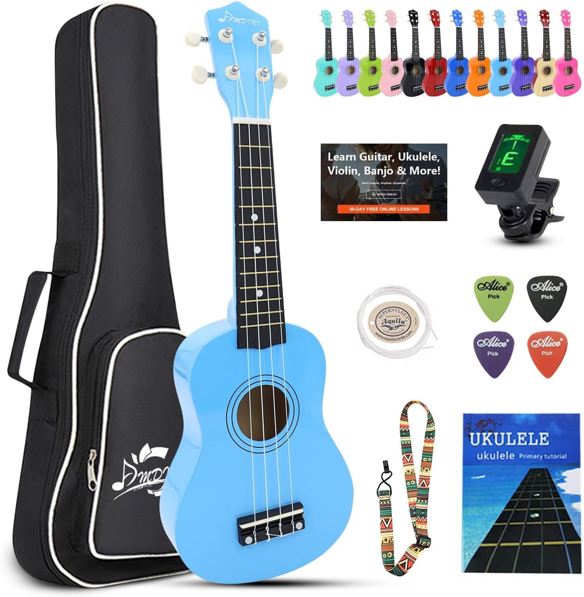 Ukulele de 21 pulgadas para principiantes, kit de ukulele soprano de tilo para niños, adultos, estudiantes, principiantes, mini guitarra, paquete de ukulele con libro, funda de concierto