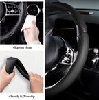 Cubierta de volante de coche de cuero con cierre de presión de 3 piezas, juego de protector antideslizante y envolvente, accesorios para volante universal de 37-38 cm, negro