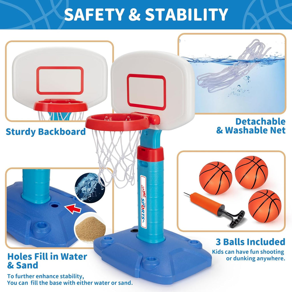 Aro de Baloncesto para Niños Pequeños de Interior para Edades 1-3, Aros de Baloncesto Ajustables para Niños, Mini Aro de Baloncesto con 3 Pelotas para Exterior junto a la Piscina, Juguetes Deportivos