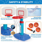 Aro de Baloncesto para Niños Pequeños de Interior para Edades 1-3, Aros de Baloncesto Ajustables para Niños, Mini Aro de Baloncesto con 3 Pelotas para Exterior junto a la Piscina, Juguetes Deportivos