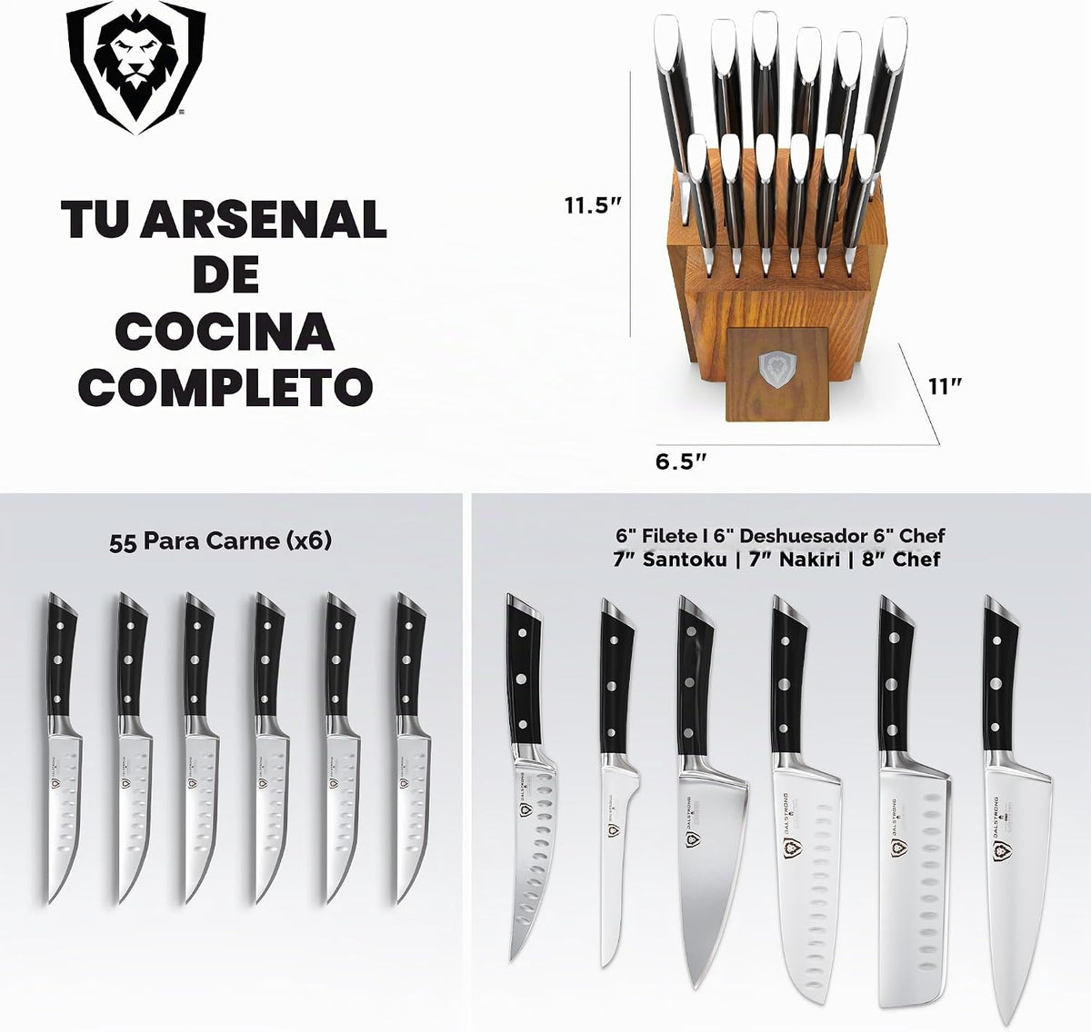 Dalstrong Gladiator - Juego de 12 cuchillos de cocina, asas negras