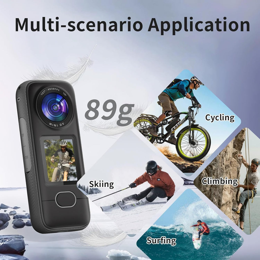 Cámara de acción 4K, 3.5 horas de duración de la batería, grabación manos libres, cámara de vlogging portátil IPX6 impermeable con pantalla HD de 1.4 pulgadas, grabadora de video con WiFi para viajes