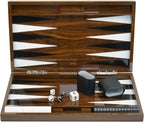 Juego de mesa de backgammon lacado de madera de lujo de 18 pulgadas con tazas de dados de cuero premium y fichas de juego acrílicas