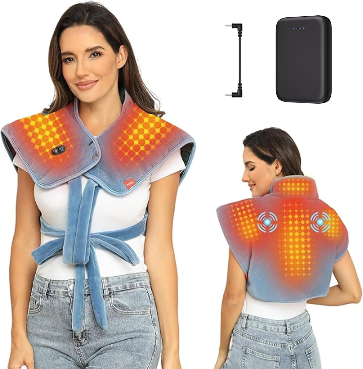 Almohadilla térmica para cuello, hombros y espalda con batería