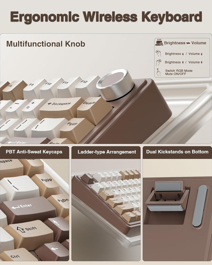 AULA Teclado mecánico inalámbrico F75 75%, teclado cremoso intercam...