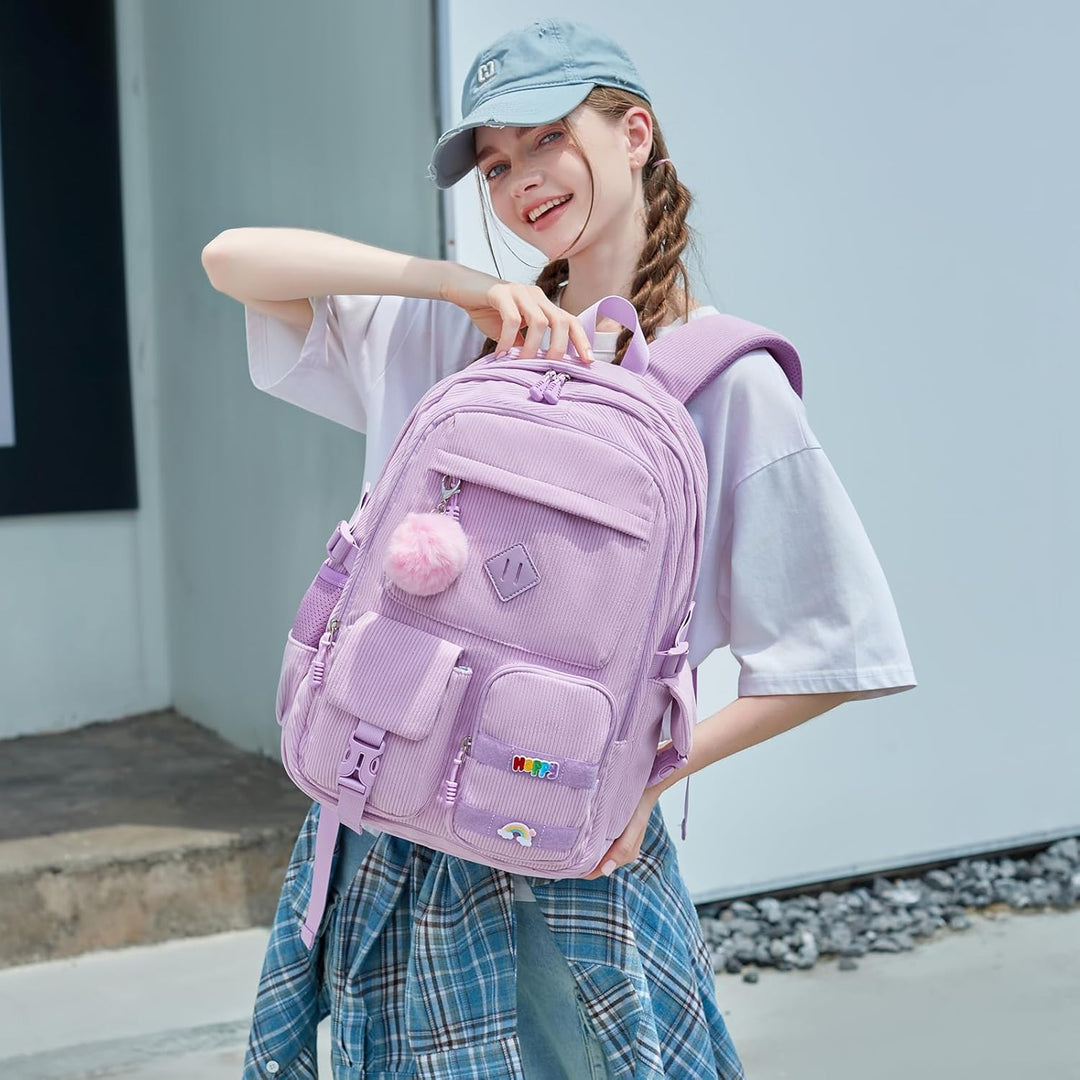 BLUWEI Mochila para laptop para niñas, mochila de pana para adolesc...