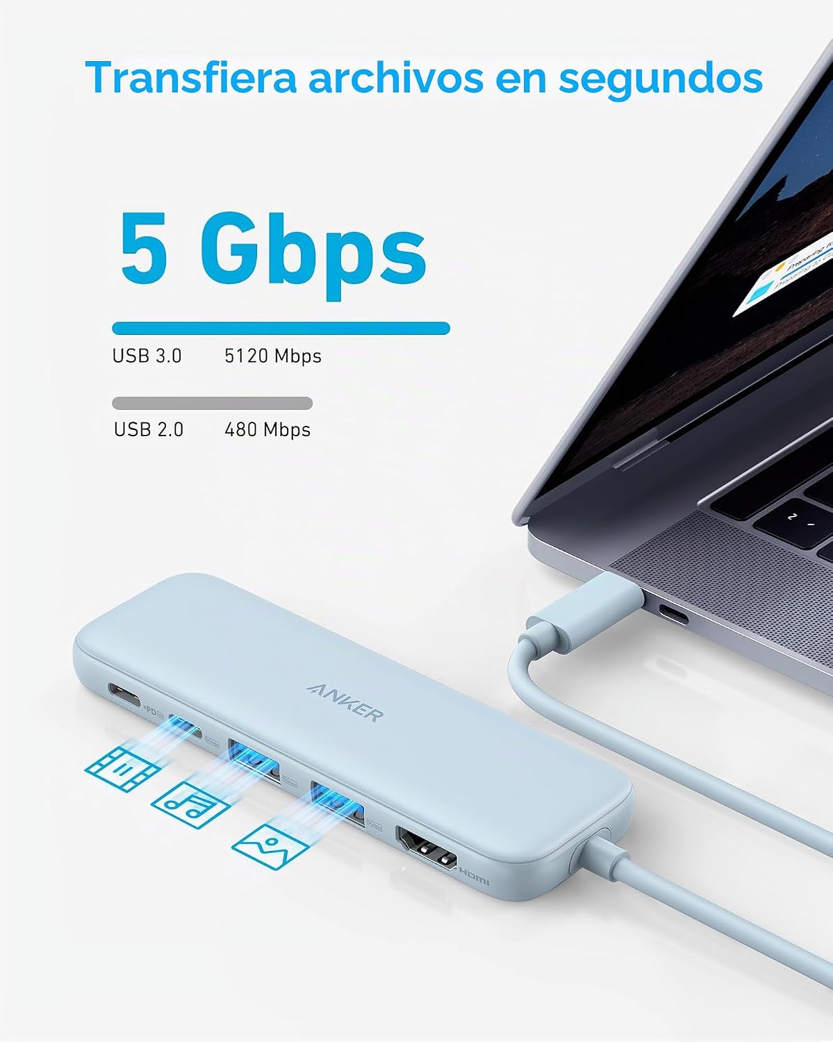 Anker Hub USB C, adaptador USB C 5 en 1 a HDMI con pantalla 4K, USB...