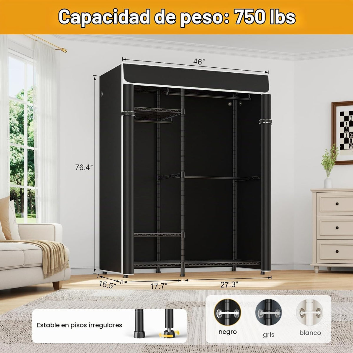 F7C - Perchero mediano con tapa, estante de ropa cubierto de 4
