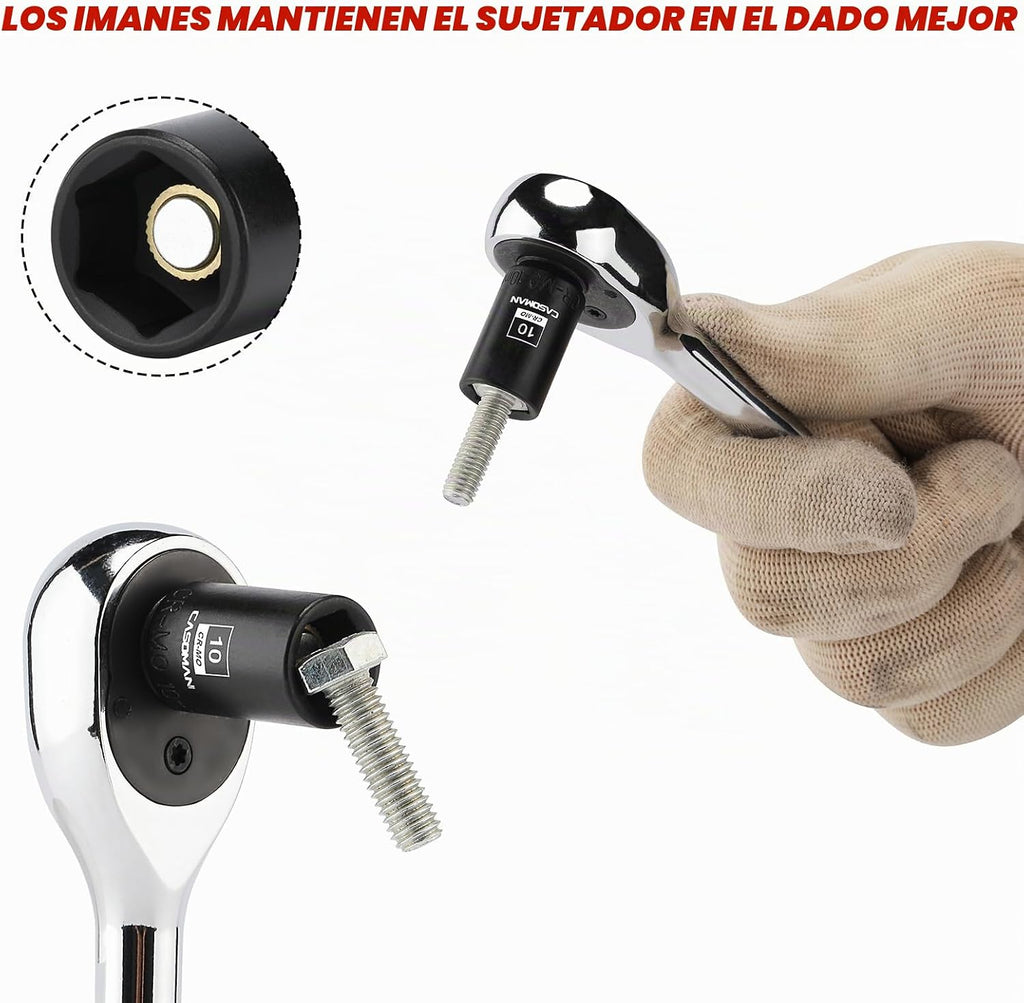 CASOMAN Juego de dados de impacto magnético de 14 piezas, 1/4", poco profundo, 6 puntos, métrico, 0.157 in a 0.591 in, acero CR-MO