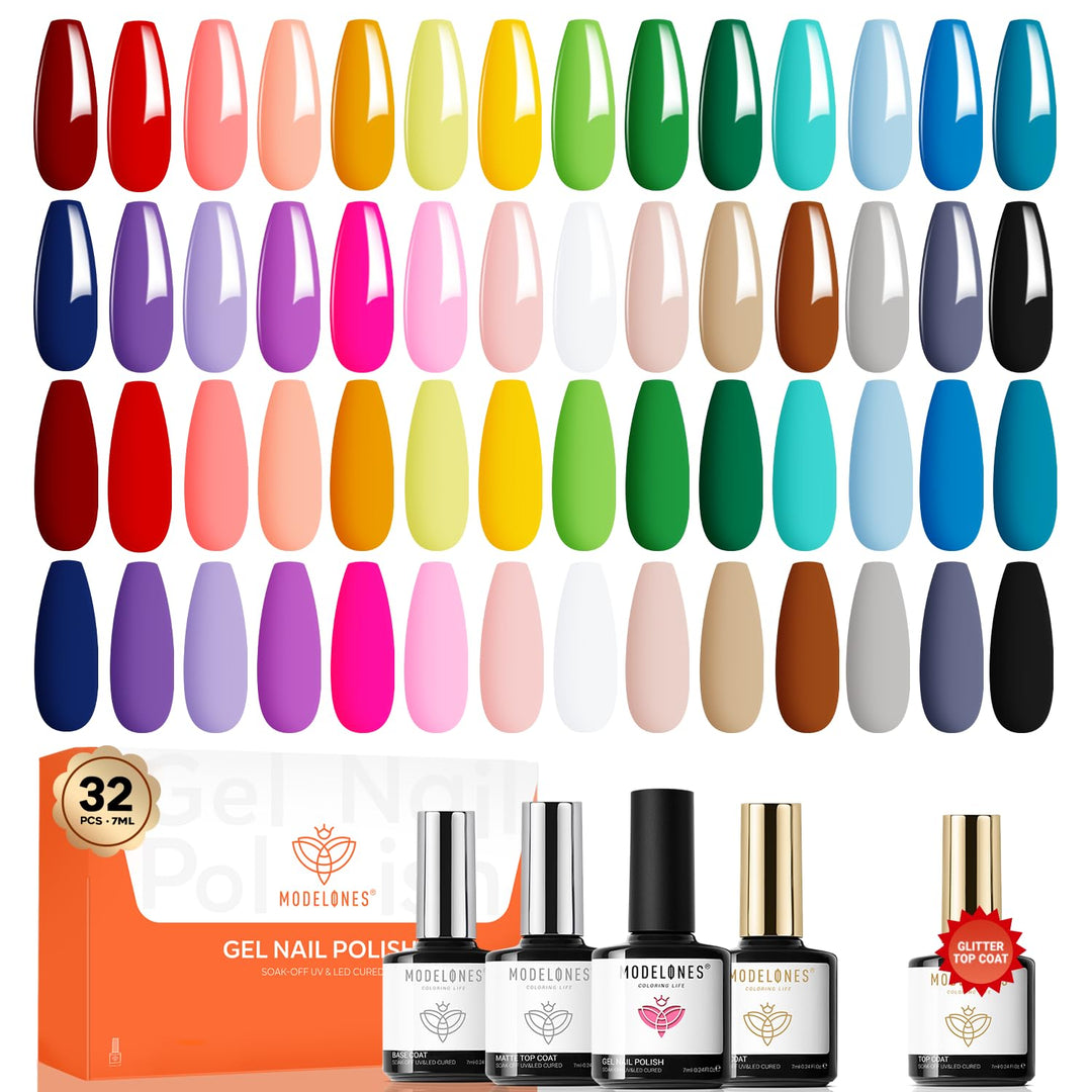 modelones Juego de 32 esmaltes de uñas de gel, 28 colores nude, roj...