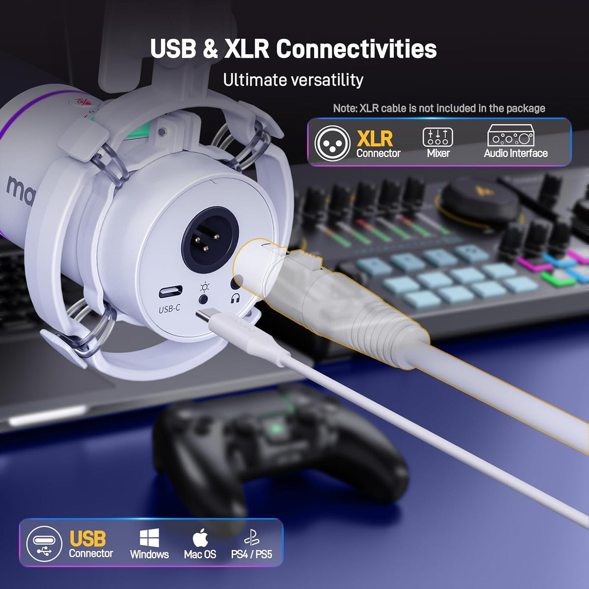 MAONO Kit de micrófono dinámico XLR\/USB, micrófono de podcast RGB...