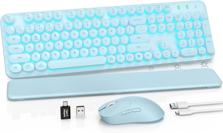 Combo de teclado y mouse inalámbricos, teclas redondas retroilumina...
