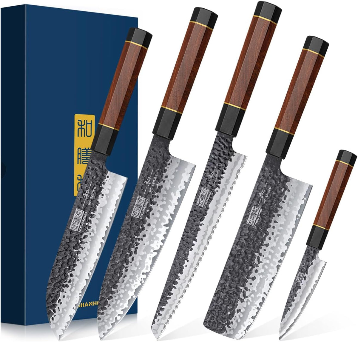 HOSHANHO 5 Piezas Juego de Cuchillos, Juegos de Cuchillos de Cocina en Acero al AltoCarbono Japones