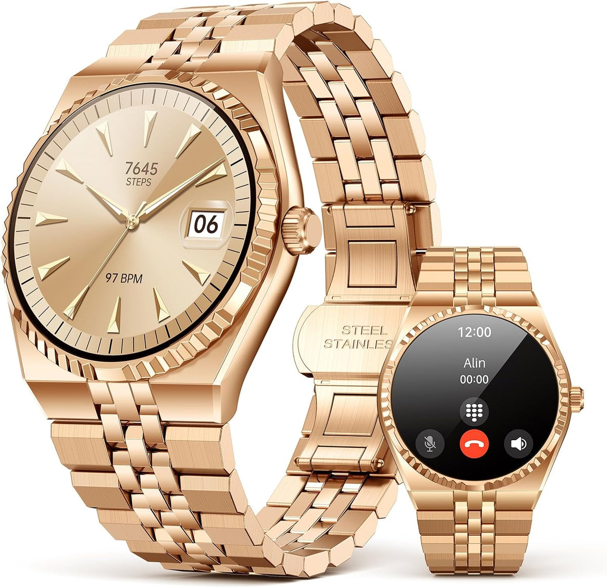 Reloj inteligente de lujo para negocios, pantalla AMOLED HD de 1.32 pulgadas, llamadas Bluetooth 5.4, correa de acero inoxidable, más de 160 modos deportivos, reloj de fitness con monitor de