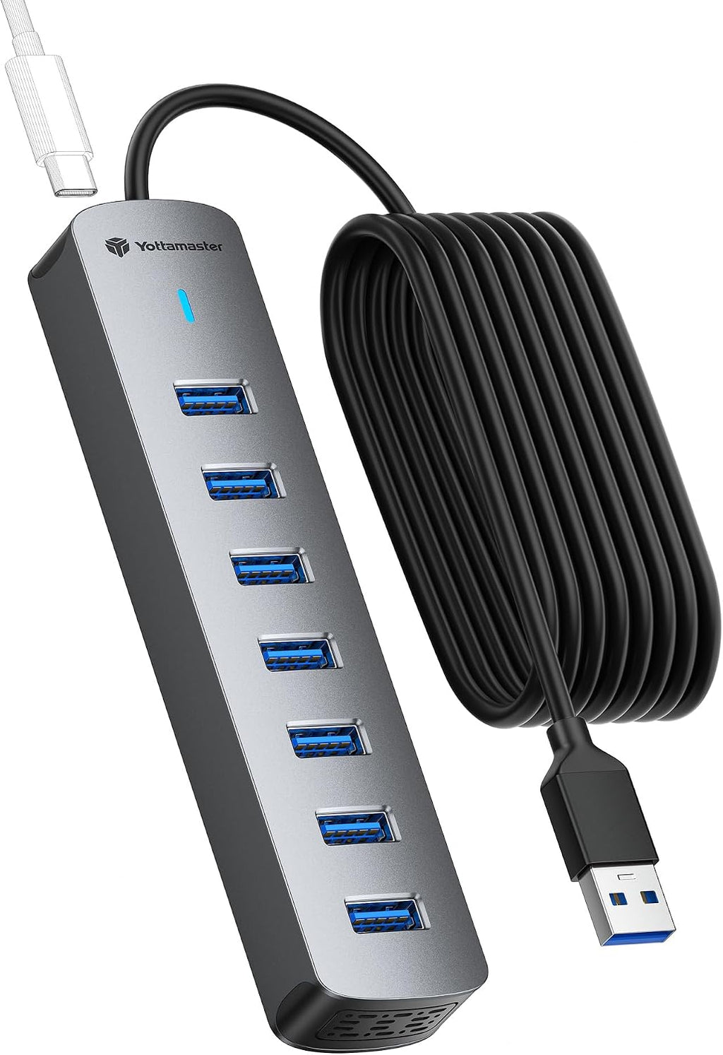 Yottamaster, hub USB 3.0 de 7 puertos, con puerto de carga inteligente, adaptador 5V/3A