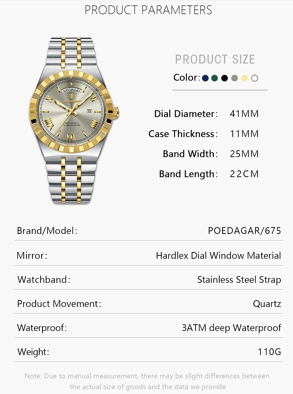 Poedagar Reloj de negocios para hombre, clásico de la semana, fecha, impermeable, luminoso, reloj de pulsera para hombre, acero inoxidable, moda de cuarzo, relojes masculinos
