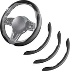 Cubierta de volante de coche de cuero con cierre de presión de 3 piezas, juego de protector antideslizante y envolvente, accesorios para volante universal de 37-38 cm, negro