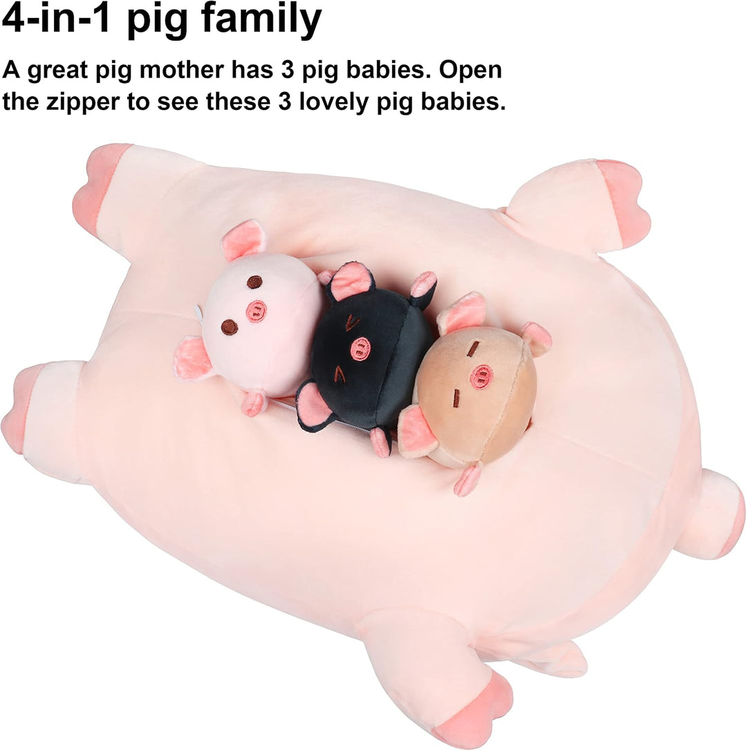 Achwishap Mamá de peluche de cerdo de 19.6 pulgadas con 3 cerdos be...