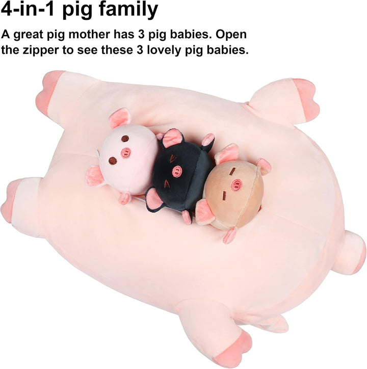Achwishap Mamá de peluche de cerdo de 19.6 pulgadas con 3 cerdos be...