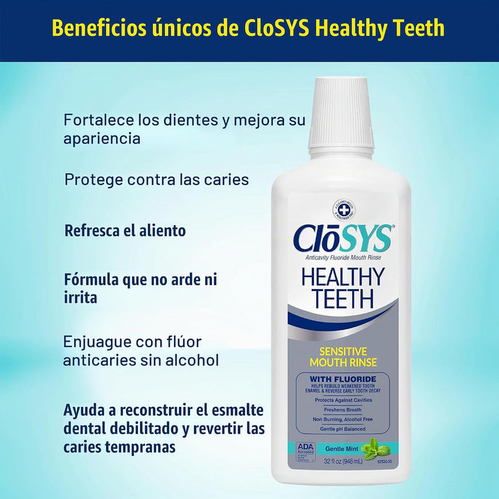 CloSYS Enjuague bucal anticáries para dientes saludables con flúor,...