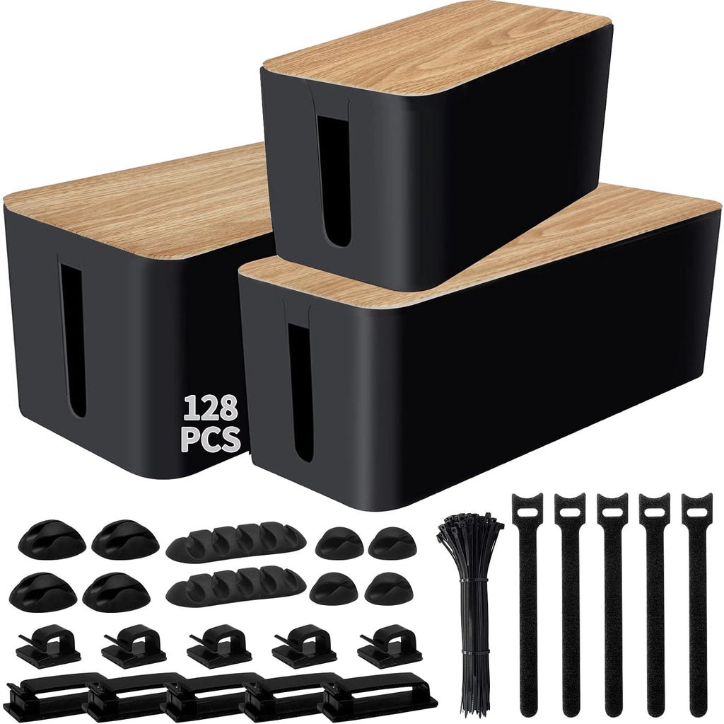 Caja de organización de cables de 128 piezas, kit de organización de cables para regleta de alimentación para ocultar cables, cajas ocultas de cables, caja de cables, caja de cables, material ABS