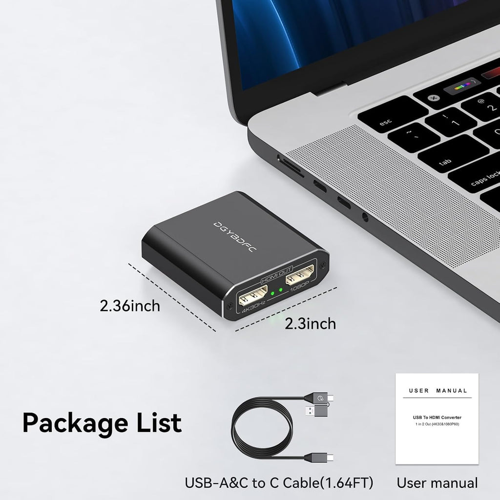 Adaptador USB A/C a HDMI dual pantalla extendida para monitor dual, USB A y USB C a doble pantalla divisor HDMI, 3 pantallas separadas para Windows, MacOS (necesidad de instalación de controladores